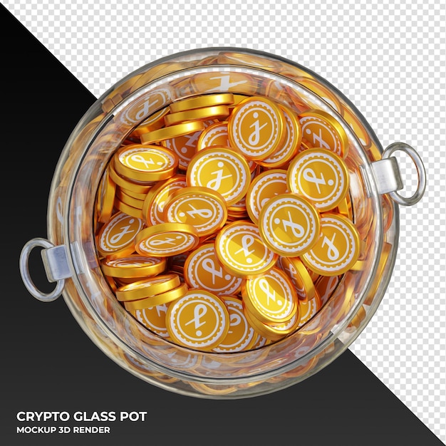 PSD jasmycoin jasmy crypto coin top view clear glass pot