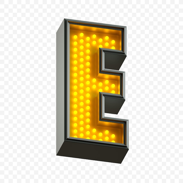 Jasna Neonowa Litera Alfabetu E Z Na Białym Tle Fluorescencyjne żółte światło