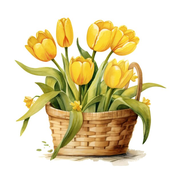 PSD jasnożółte tulipany w tkanym koszyku