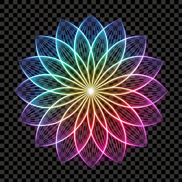 Jasny neon świecący mandala kwiat wzór izolowany przezroczysty tło PNG