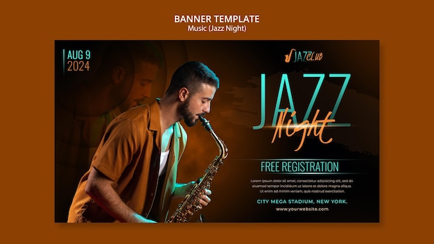 PSD modello di banner orizzontale concerto jazz