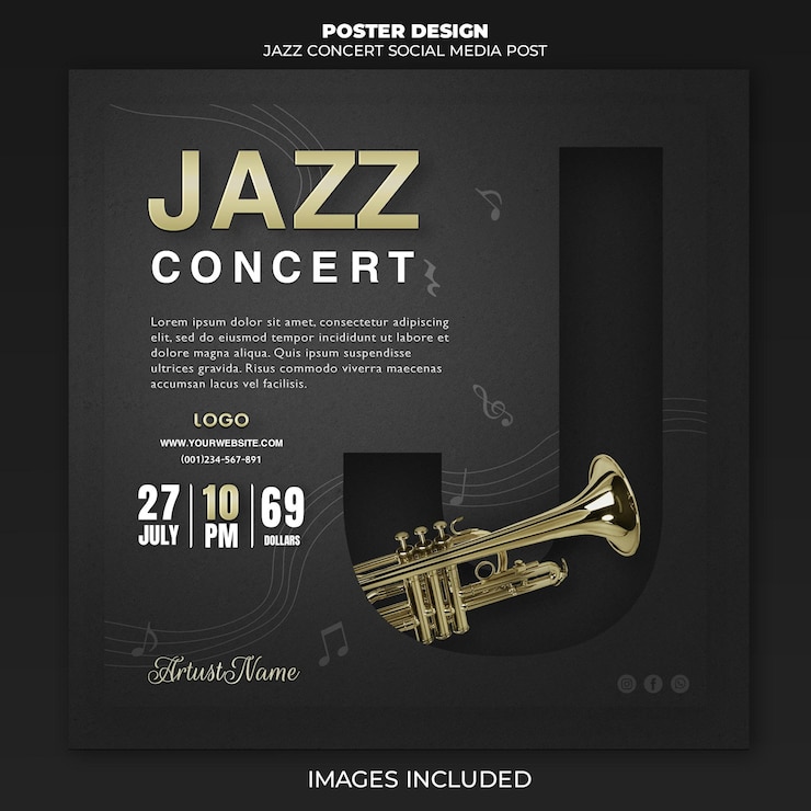 PSD jazz concert poster ontwerp template