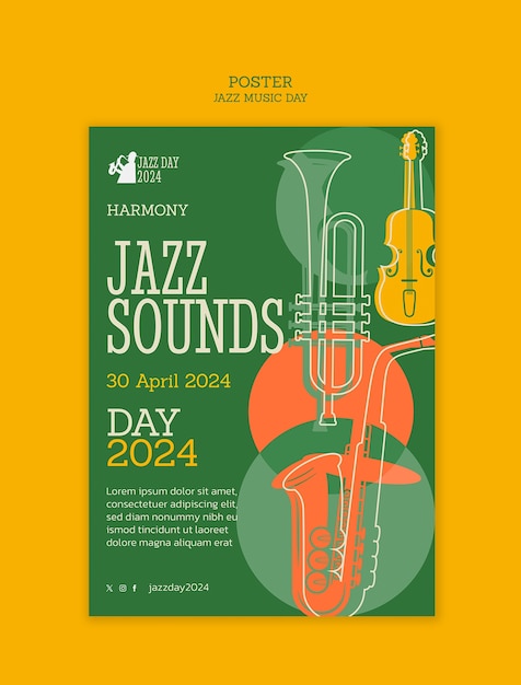 PSD modello di poster per la celebrazione del giorno del jazz