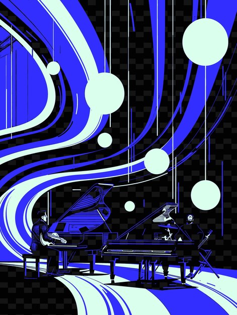 PSD jazz fusion band playing in a modern concert hall with abstr illustration music poster designs