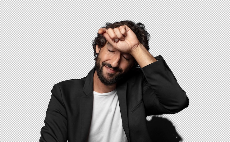 PSD je ziet er gestrest uit, je bent moe en gefrustreerd, je droogt het zweet van je voorhoofd af, je voelt je hopeloos en uitgeput.