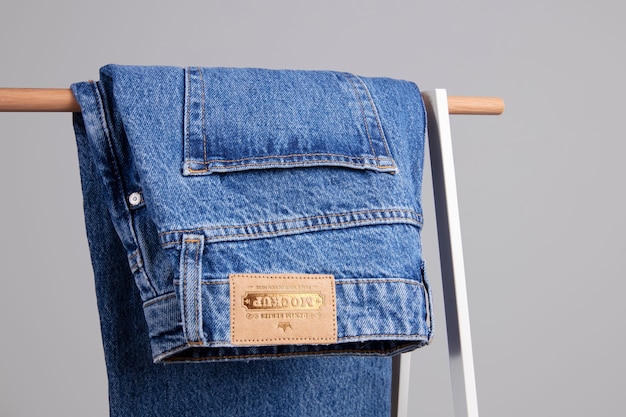 PSD jeans label mock-up with leather effect