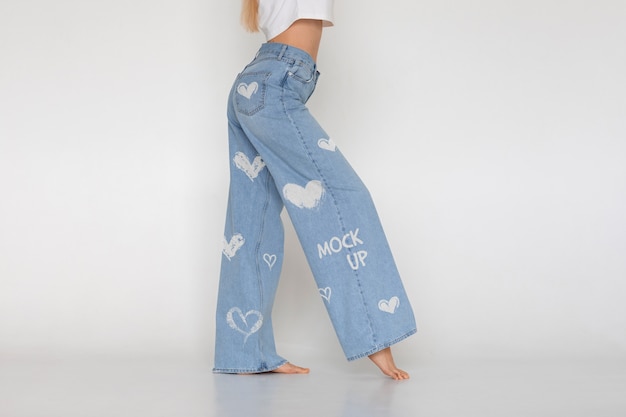 Jeans with embroidery mockup