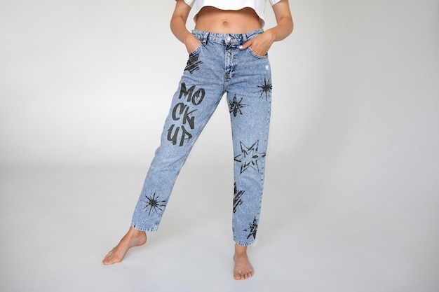 PSD jeans with embroidery mockup