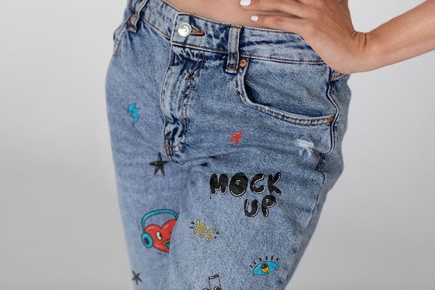 PSD jeans with embroidery mockup