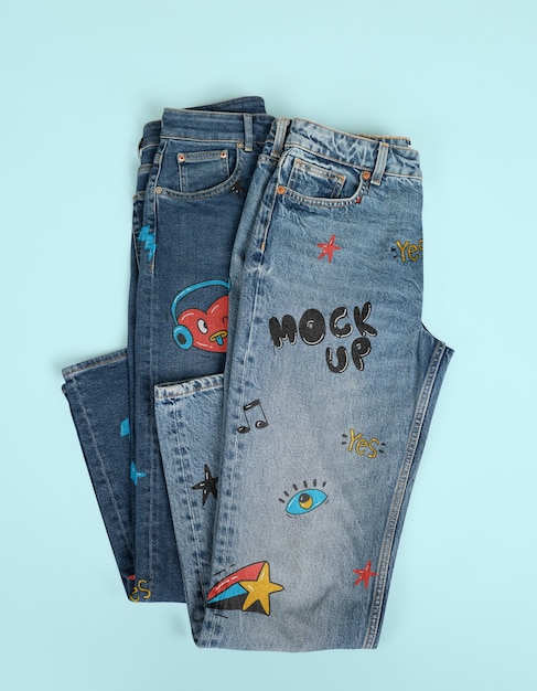 PSD jeans with embroidery mockup