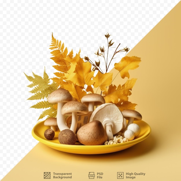 PSD jedzenie na temat święta dziękczynienia i jesieni z grzybami na żółtym talerzu