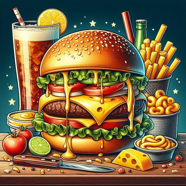 PSD jedzenie projektowe hamburgera pyszny allbeef patty burger w mieście roztopiony ser
