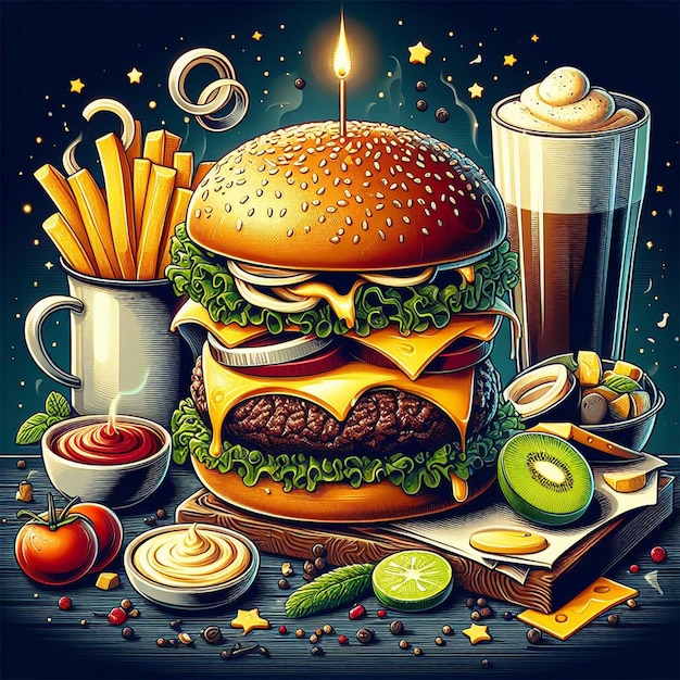 PSD jedzenie projektowe hamburgera pyszny allbeef patty burger w mieście roztopiony ser