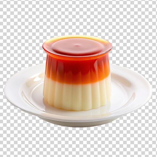 PSD jell o pudding cup on white plate isolated on transparent background