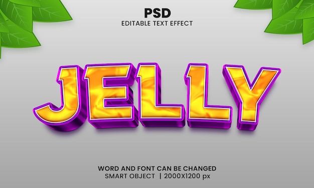 Jelly 3d bewerkbaar teksteffect premium psd met achtergrond