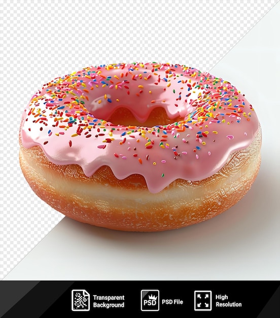 PSD jelly doughnut png and jpeg a white donut with pink frosting and colorful sprinkles featuring a round hole and a white shadow png