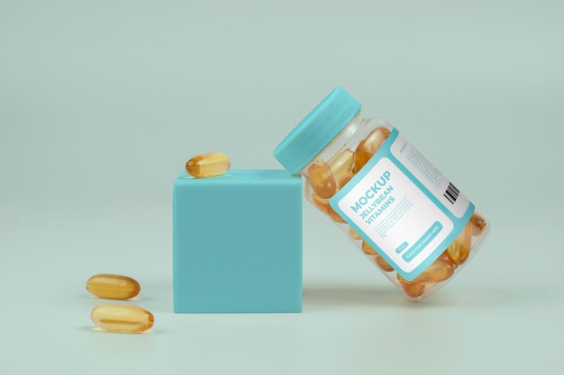 Jellybean vitamin jar mockup design