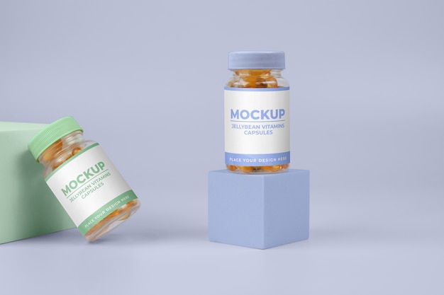 PSD jellybean vitamin jar mockup design