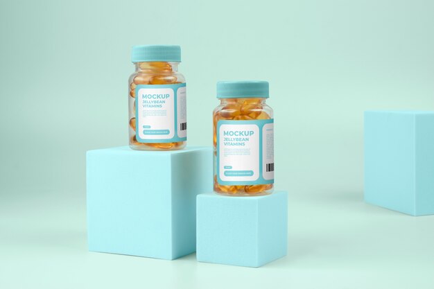 Jellybean vitamin jar mockup design