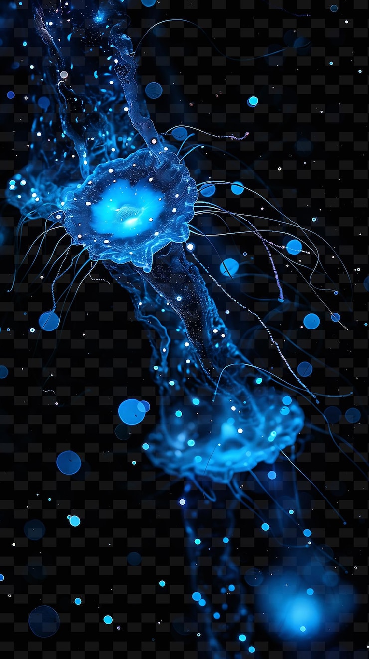 PSD jellyfish on a black background with a starfish on the bottom