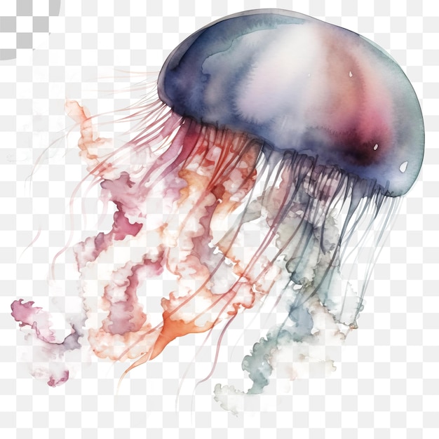 PSD jellyfish watercolor transparent background