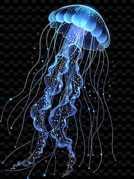 A jellyfish with blue jellyfish on a black background