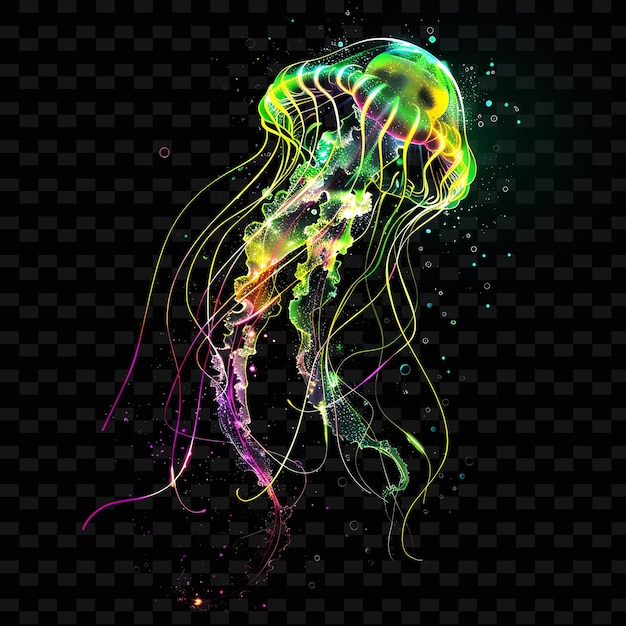 PSD a jellyfish with a colorful tentacles is shown on a black background