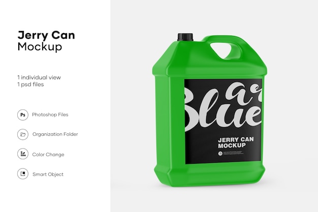 PSD jerry can mockup design geïsoleerd