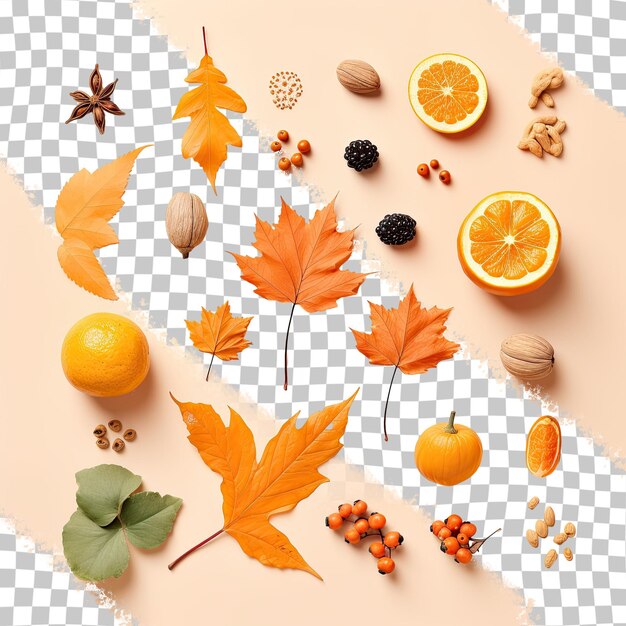 PSD jesień tematyczna aranżacja liści dyni żywności i jagód przezroczyste tło idea jesieni i święta dziękczynienia