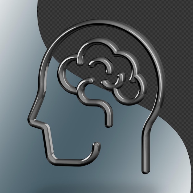 PSD jest to pięknie zaprojektowana ikona mózgu 3d z piękną metaliczną teksturą
