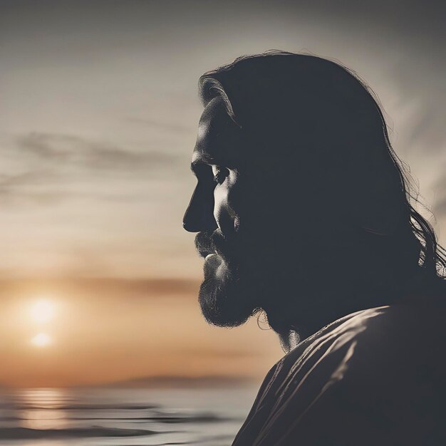 PSD jesus christ silhouette with the sunset coast