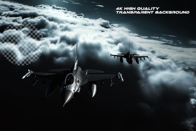 PSD jet fighters flying over the clouds on transparent background