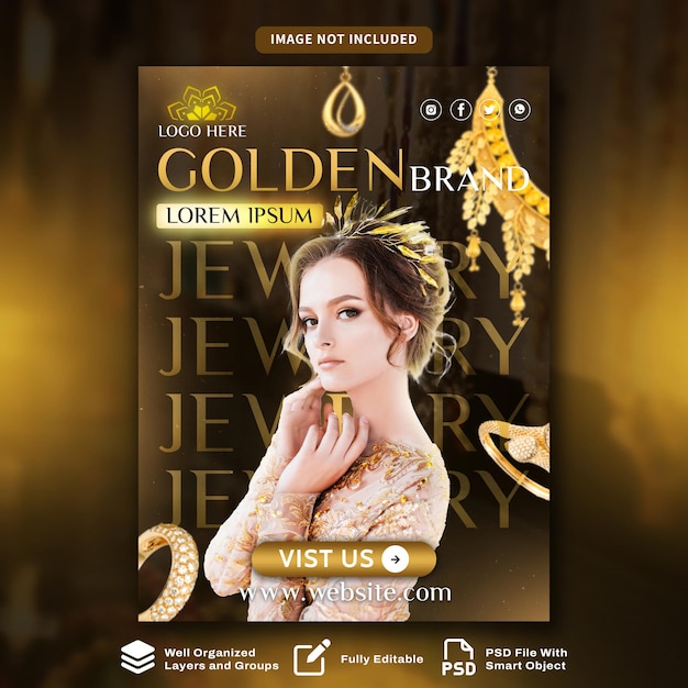 PSD jewellery golden luxury poster template