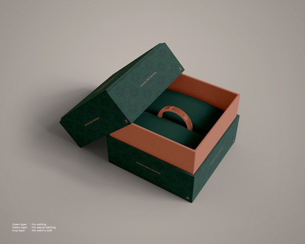 Jewelry box mockup with a ring inside