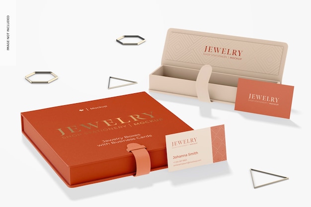 jewelry boxes with business card mockup opened and closed