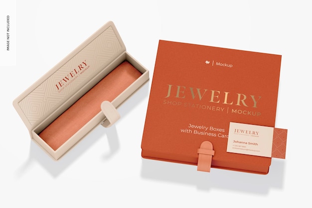 jewelry boxes with business card mockup
