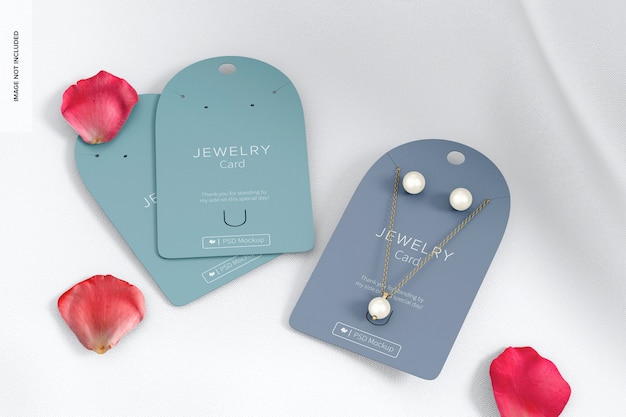 Premium PSD  Jewelry cards mockup, top view