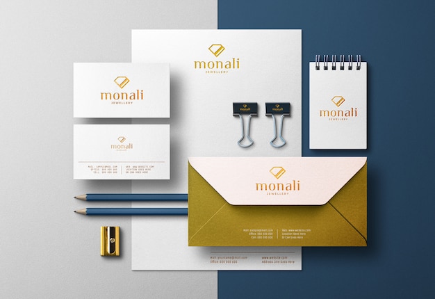 Jewelry corporate identity scene creator & mockup with pressed print effect