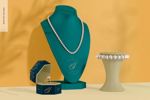 PSD jewelry display mockup, perspective