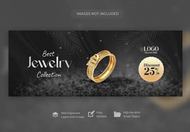 PSD jewelry sale social media facebook cover template or web banner template