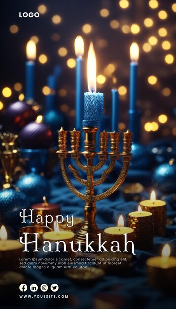 PSD jewish holiday hanukkah greeting card menorah poster template design for hanukkah jewish celebration