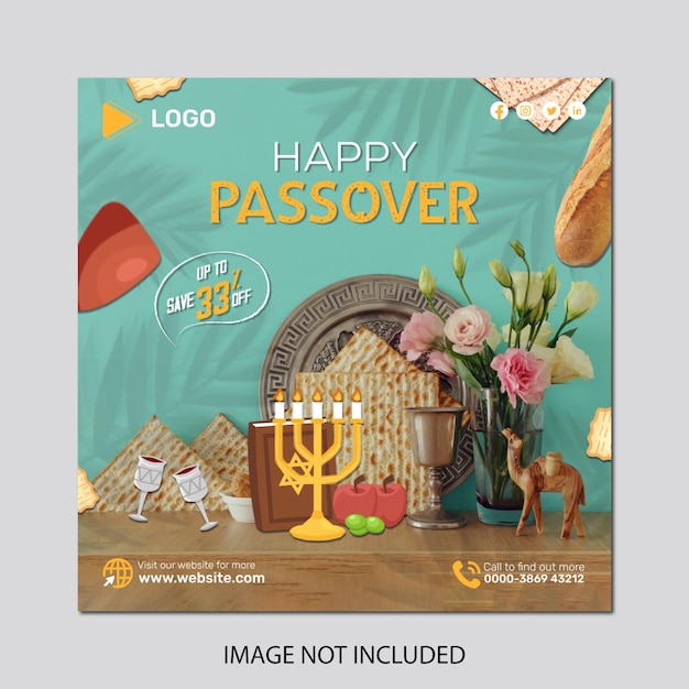 PSD jewish holiday passover banner design with wine matzo on wooden background