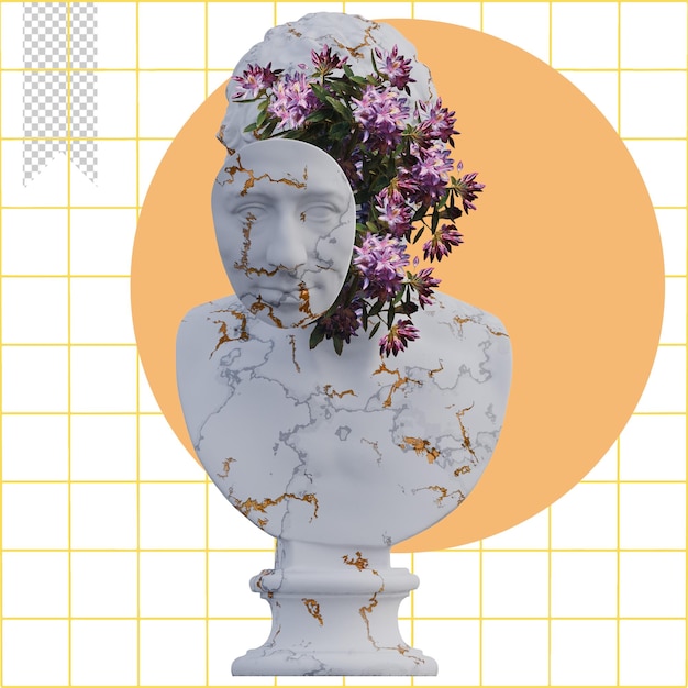 PSD jj winckelmann statues 3d render collage with flower petals compositions for your work