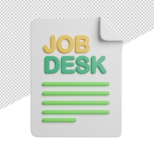 Job desk lavoro lavoro vista frontale 3d rendering icona illustrazione su sfondo trasparente