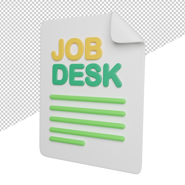 PSD job desk work job side view 3d rendering icon illustration on transparent background