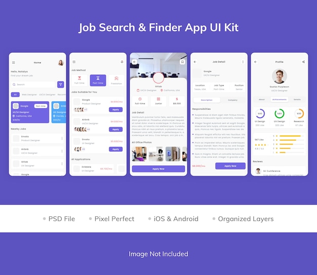 Kit di interfaccia utente dell'app finder per la ricerca di lavoro