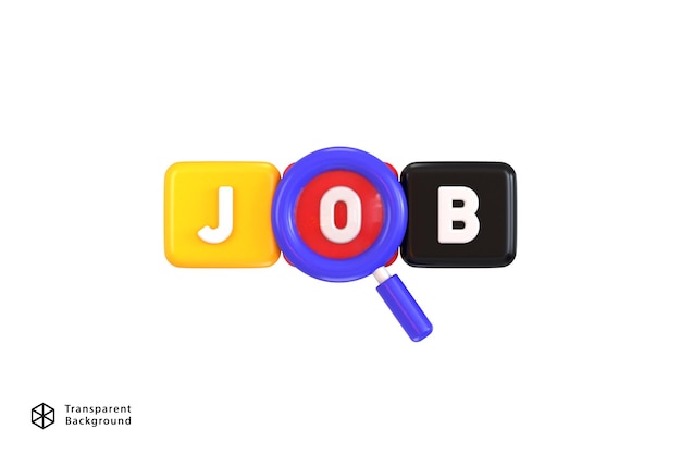 Job vacancy icon with magnifying glass icon concept of finding on a job icon 3d render