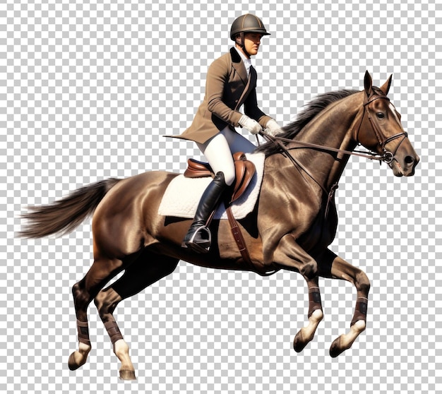 PSD jockey riding a horse isolated on transparent background