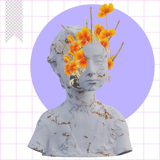john the baptist statues 3d render collage with flower petals compositions for your work
