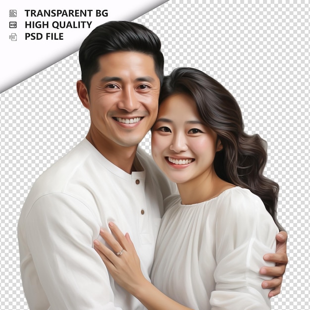 PSD jolly asian couple ultra realistic style white background